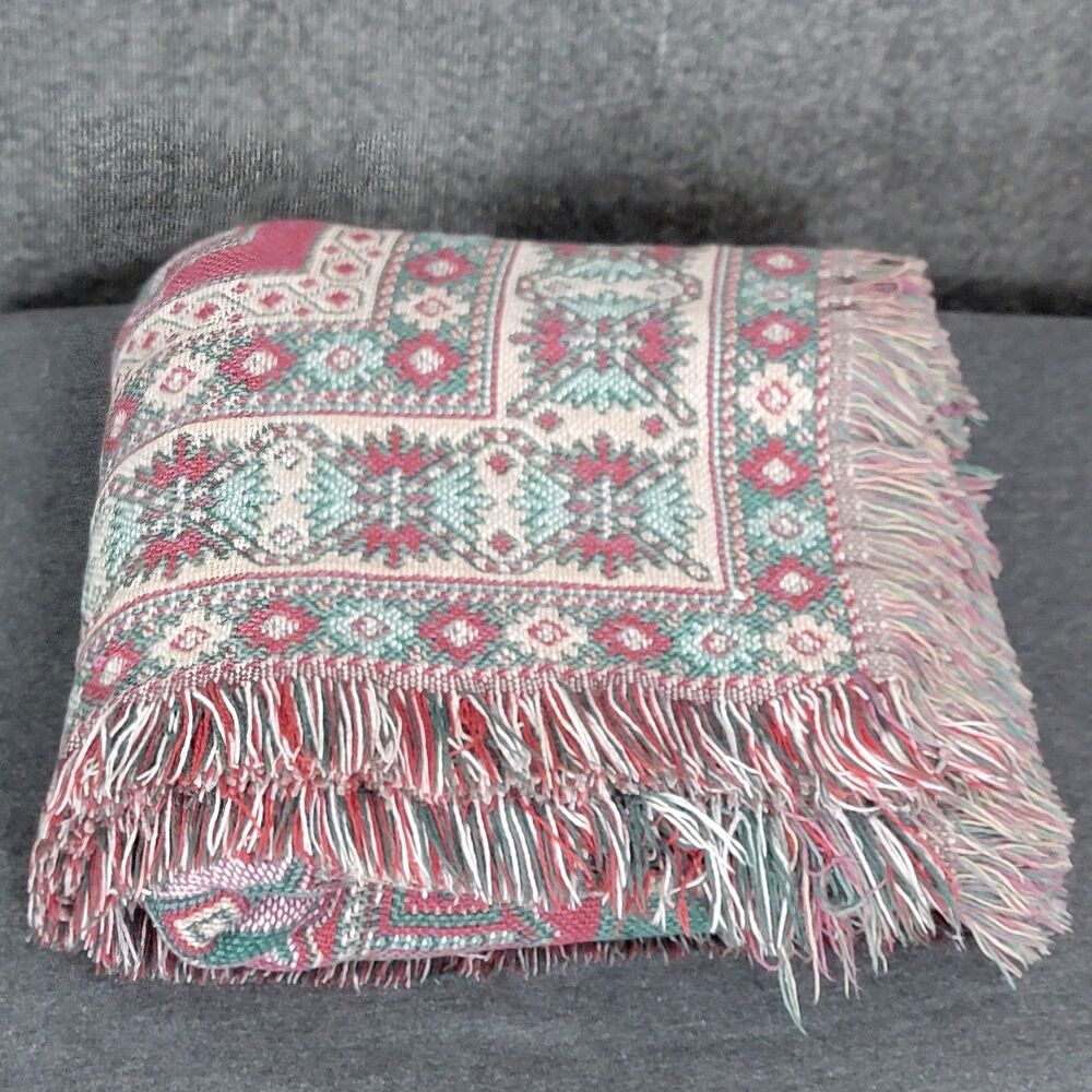 Vintage Goodwin Weavers Throw Blanket Aztec Southwestern Woven Boho 44" x 62"